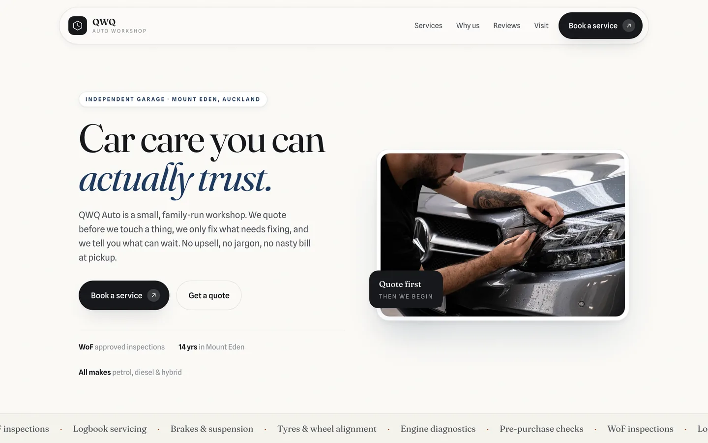 The Light Garage sample site on desktop