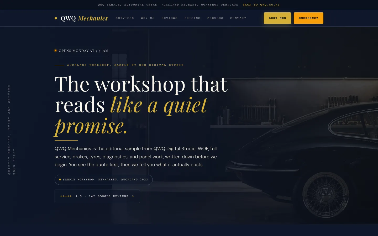 The Editorial sample site on desktop