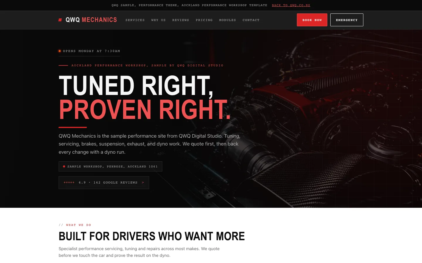 The Precision sample site on desktop